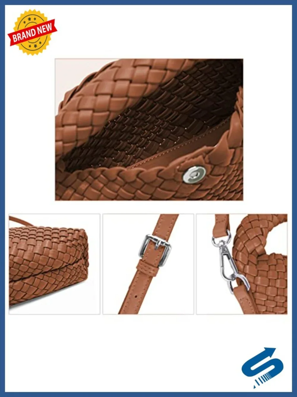 Woven Vegan Leather Tote Bag with Detachable Shoulder Strap, Top Handle Handbag